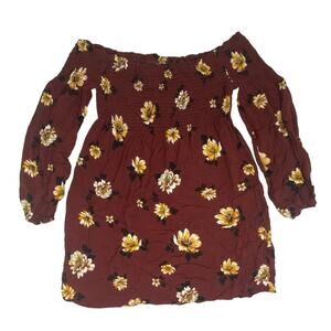 Xhilaration Long Sleeve Women’s Top Size Small Color Burgundy w/Yellow Flowers